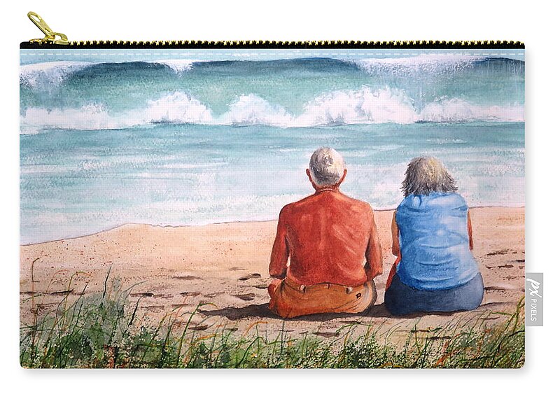 Surf Zip Pouch featuring the painting Wave Watchers by Joseph Burger