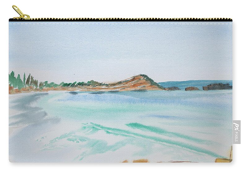 Tasmania Zip Pouch featuring the painting Waves Arriving Ashore in a Tasmanian East Coast Bay by Dorothy Darden