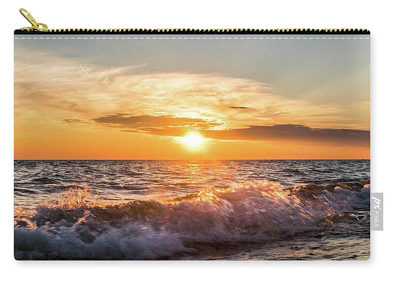 Landscape Zip Pouch featuring the photograph Waves Crashing With Suset by Lester Plank