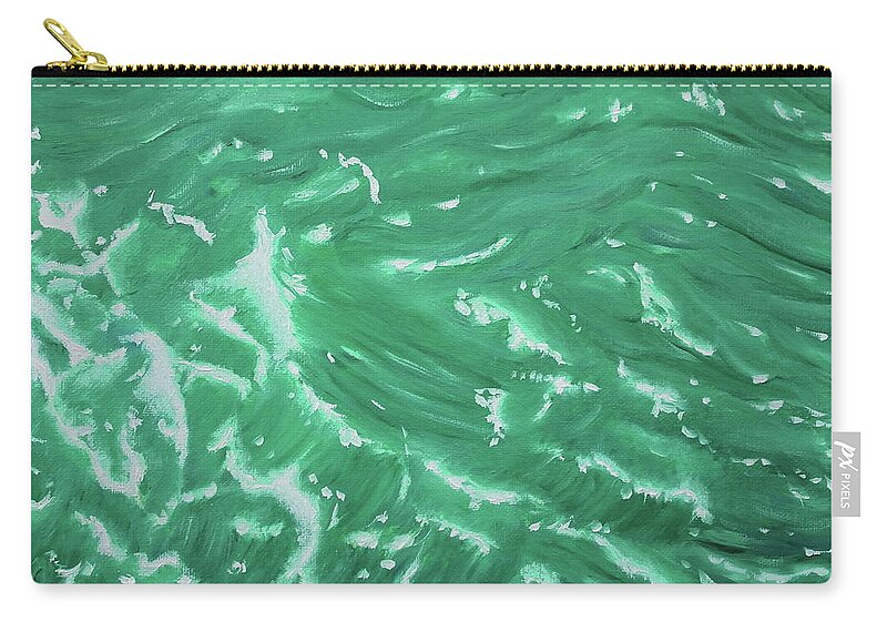 Waves Zip Pouch featuring the painting Waves - Green by Neslihan Ergul Colley
