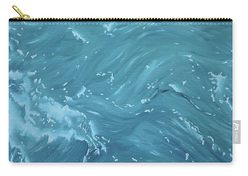 Waves Zip Pouch featuring the painting Waves - Light Blue by Neslihan Ergul Colley