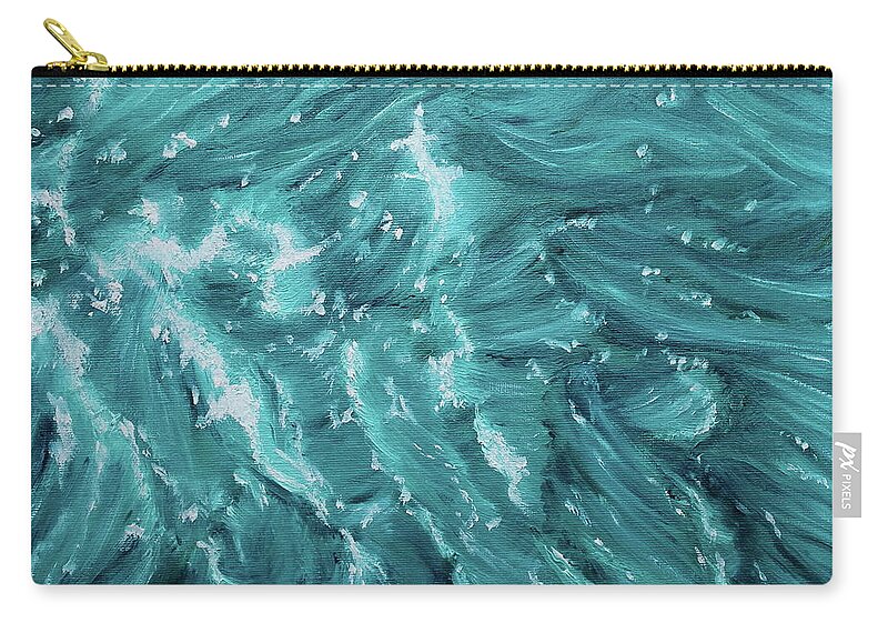 Waves Zip Pouch featuring the painting Waves - Light Turquoise by Neslihan Ergul Colley