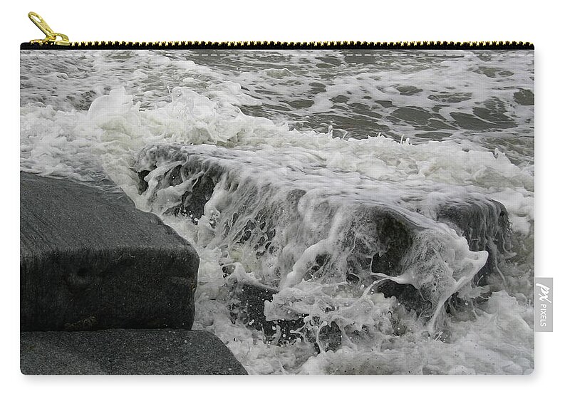 Nature Zip Pouch featuring the pyrography Waves Splashing Stones 2 by Robert Morin