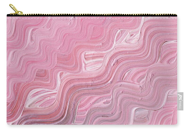 Abstract Zip Pouch featuring the painting Wavy Pink Brush Strokes Abstract Art For Interior Decor VIII by Irina Sztukowski