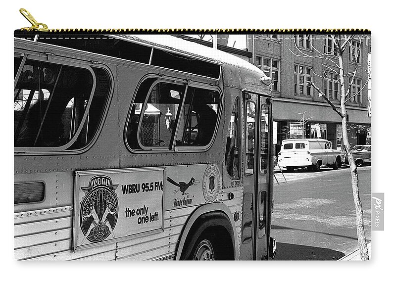Wbru Zip Pouch featuring the photograph WBRU-FM Bus Sign, 1975 by Jeremy Butler