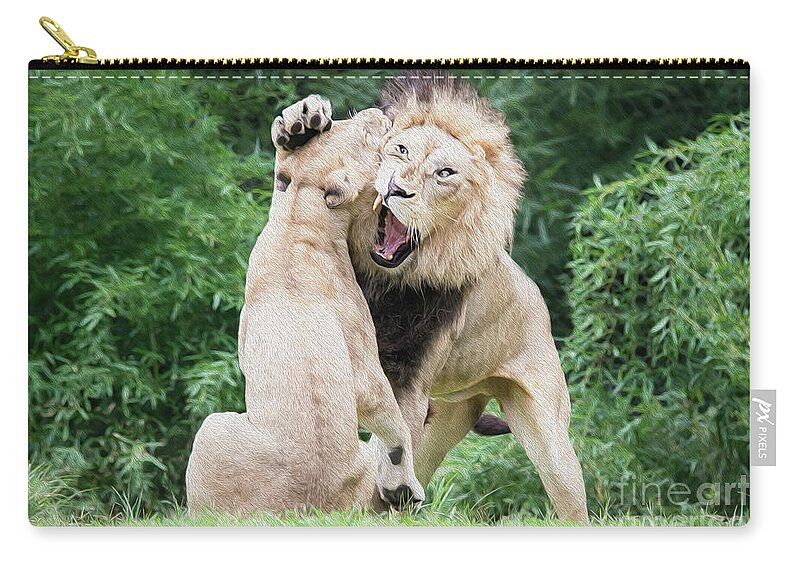 Cincinnati Zoo Zip Pouch featuring the digital art We are only playing Oil by Ed Taylor