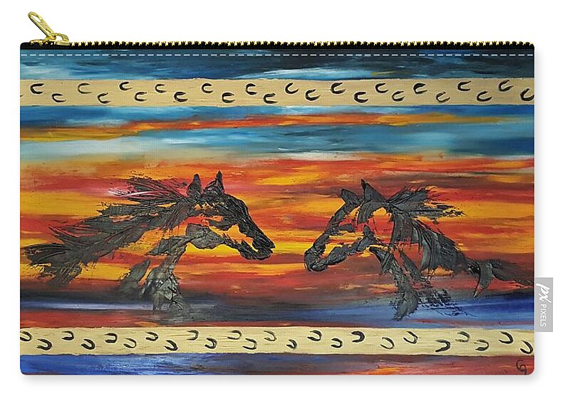 Wild Mustangs Zip Pouch featuring the painting We Meet Again    33 by Cheryl Nancy Ann Gordon