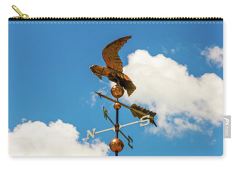 Weather Vane Zip Pouch featuring the photograph Weather Vane On Blue Sky by D K Wall
