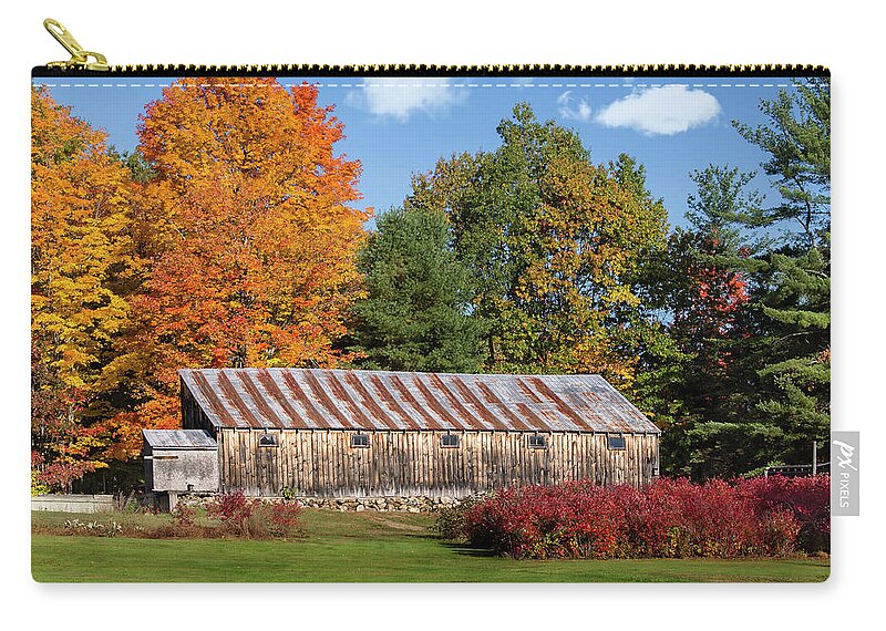 Landscape Zip Pouch featuring the photograph Weathered Barn with Rusty Tin Roof by Betty Denise