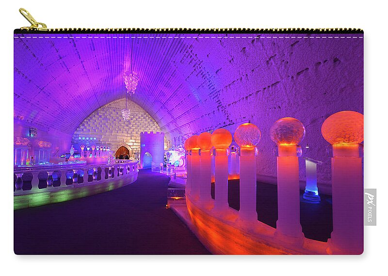 Wedding Zip Pouch featuring the photograph Wedding Chapel and ice bar at the Aurora Ice Museum Chena Hot Sp by Reimar Gaertner