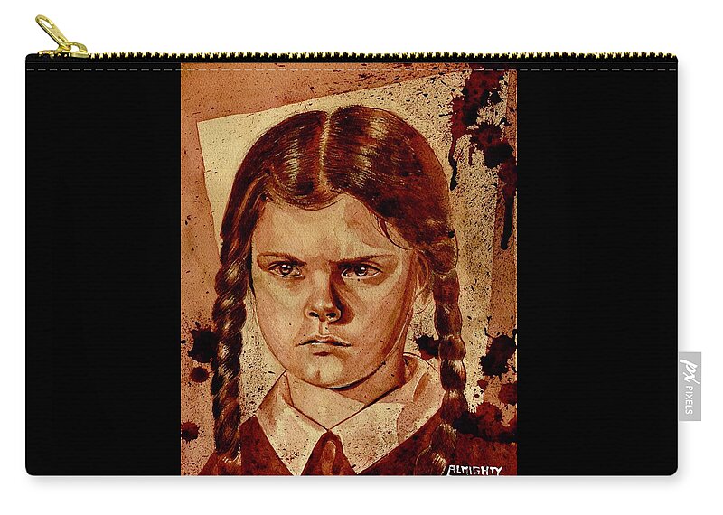 Ryan Almighty Zip Pouch featuring the painting WEDNESDAY ADDAMS - dry blood by Ryan Almighty