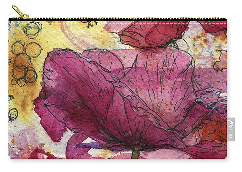 Bees Zip Pouch featuring the painting Wee Bees and Poppies by Petra Rau