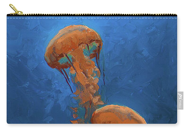 Aquarium Art Zip Pouch featuring the painting Weightless - Pacific Nettle Jellyfish Study by K Whitworth