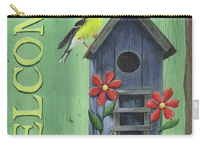 Bird Zip Pouch featuring the painting Welcome Goldfinch by Debbie DeWitt