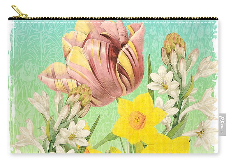 Jean Plout Zip Pouch featuring the painting Welcome Spring Flowers-JP2775 by Jean Plout