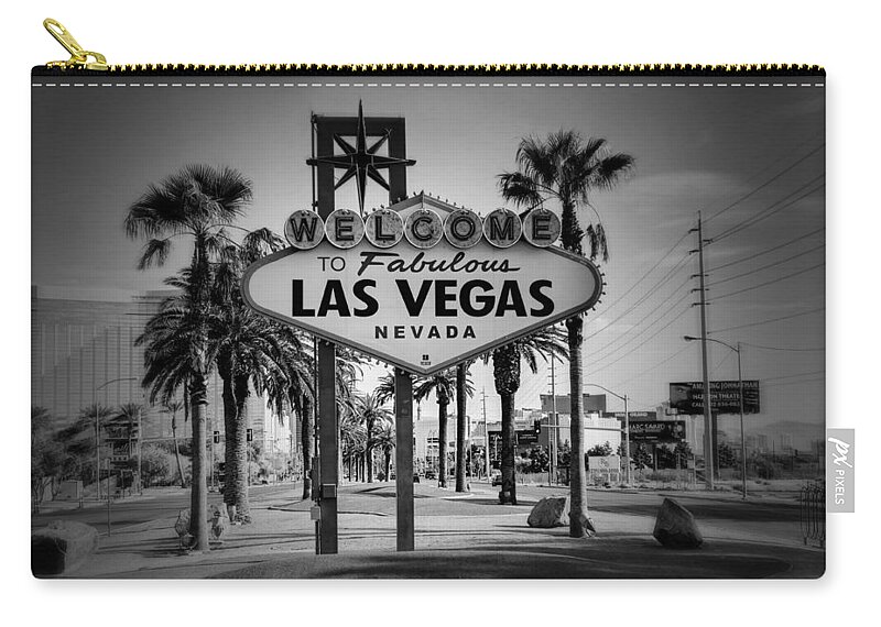 Las Zip Pouch featuring the photograph Welcome To Las Vegas Series Holga Black and White by Ricky Barnard