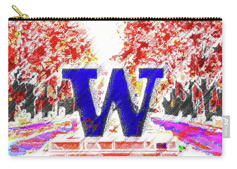 University Of Washington Zip Pouch featuring the mixed media Welcome to Washington by DJ Fessenden