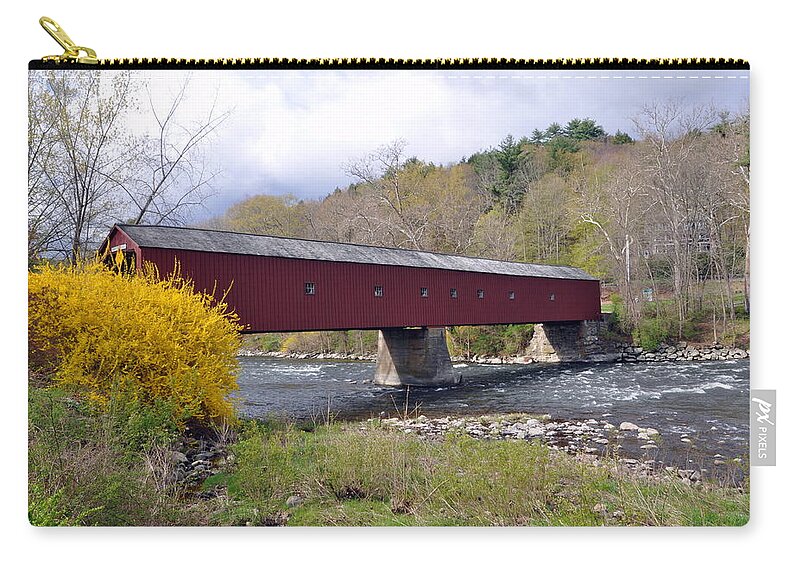 Covered Bridge Zip Pouch featuring the photograph West Cornwall CT covered bridge by Glenn Gordon