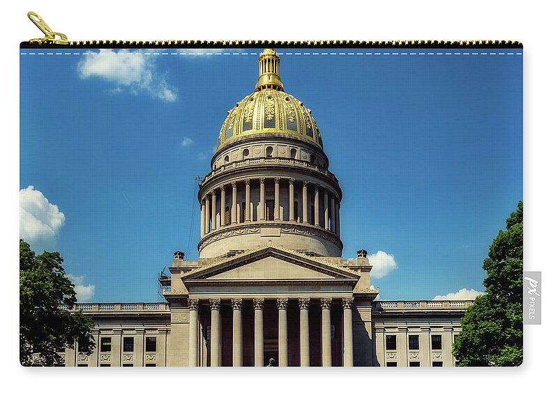 Charleston Zip Pouch featuring the photograph West Virginia Capitol - Charleston by Mountain Dreams