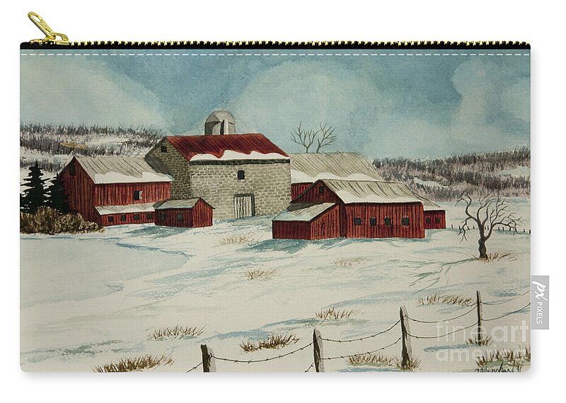 Winter Scene Paintings Zip Pouch featuring the painting West Winfield Farm by Charlotte Blanchard