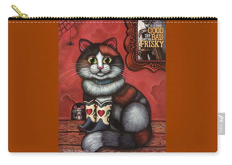 Cat Carry-all Pouch featuring the painting Western Boots Cat Painting by Victoria De Almeida