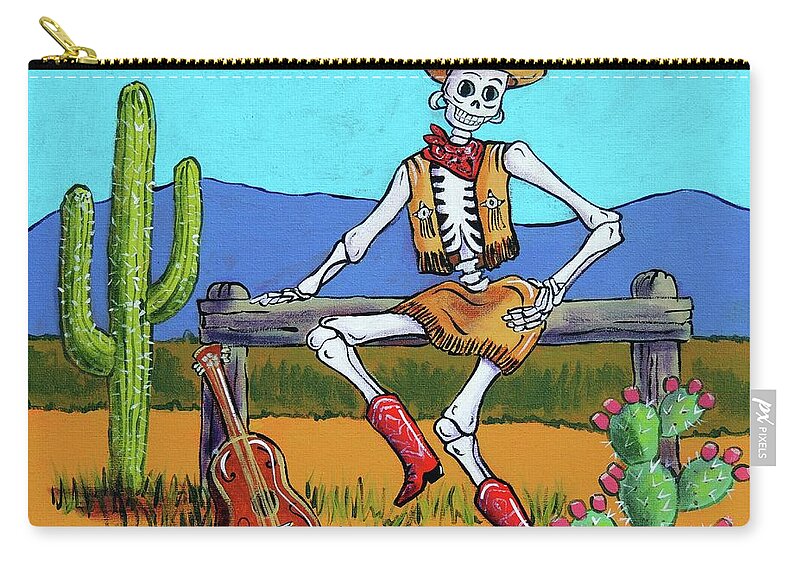 Dia De Los Muertos Zip Pouch featuring the painting Western Cowgirl by Candy Mayer