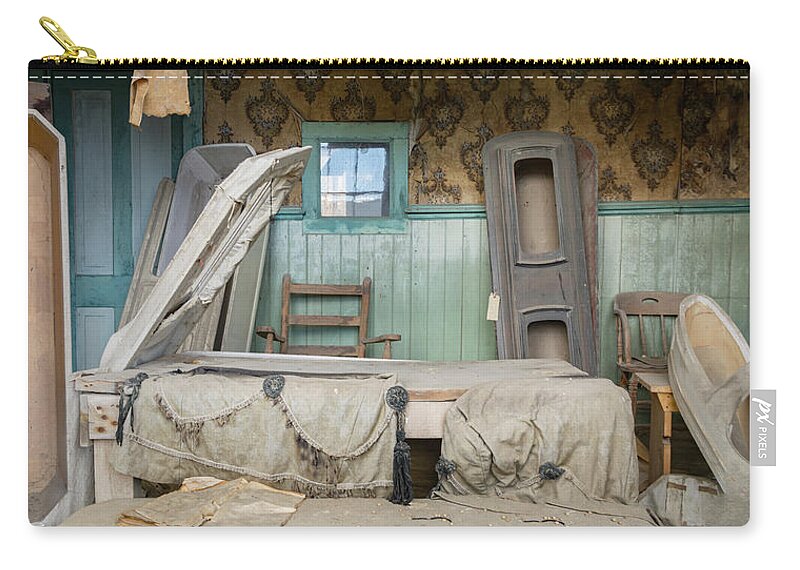 Abandoned Zip Pouch featuring the photograph Western frontier town morgue by Karen Foley