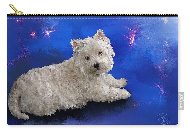 West Highland White Terrier Zip Pouch featuring the digital art Westie resting by Debra Baldwin