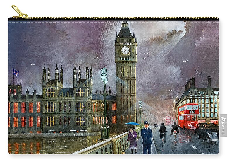England Zip Pouch featuring the painting Westminster Bridge, London - England by Ken Wood