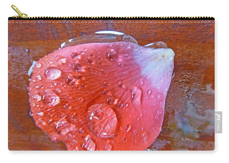 Water Zip Pouch featuring the photograph Wet Petal 2 by Claudia Goodell