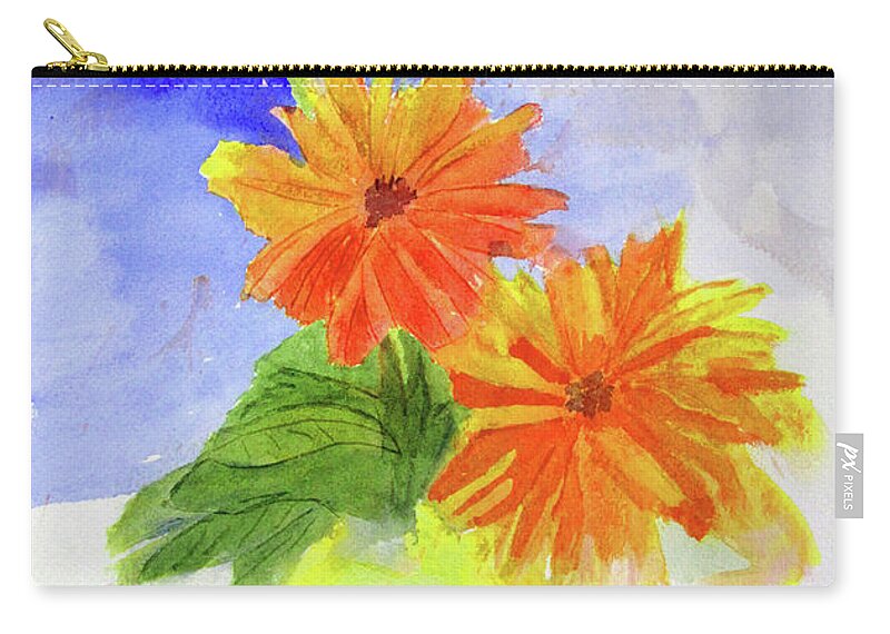 Zinnia Zip Pouch featuring the painting Wet Zinnias by Sandy McIntire