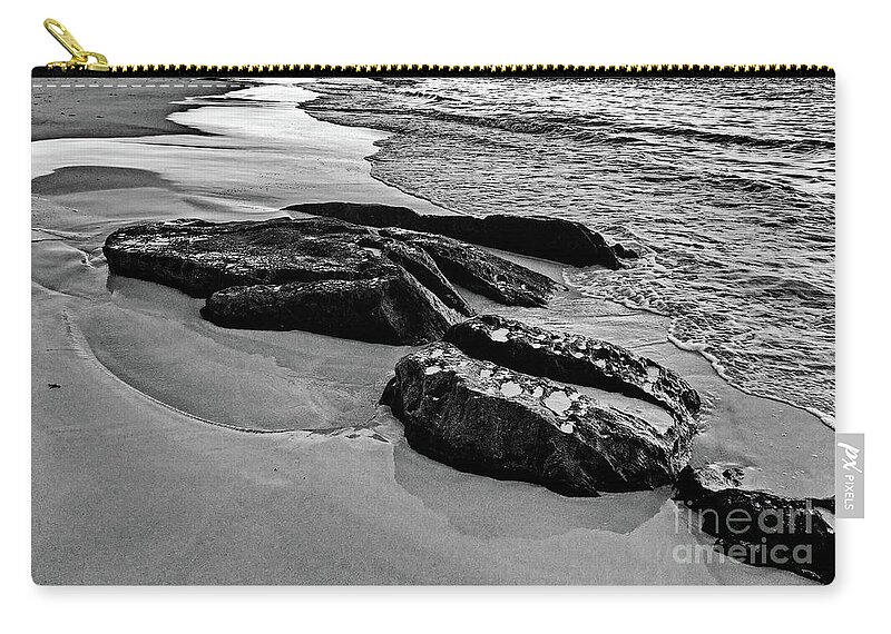 Digital Black And White Photo Zip Pouch featuring the photograph Whale Rocks BW by Tim Richards