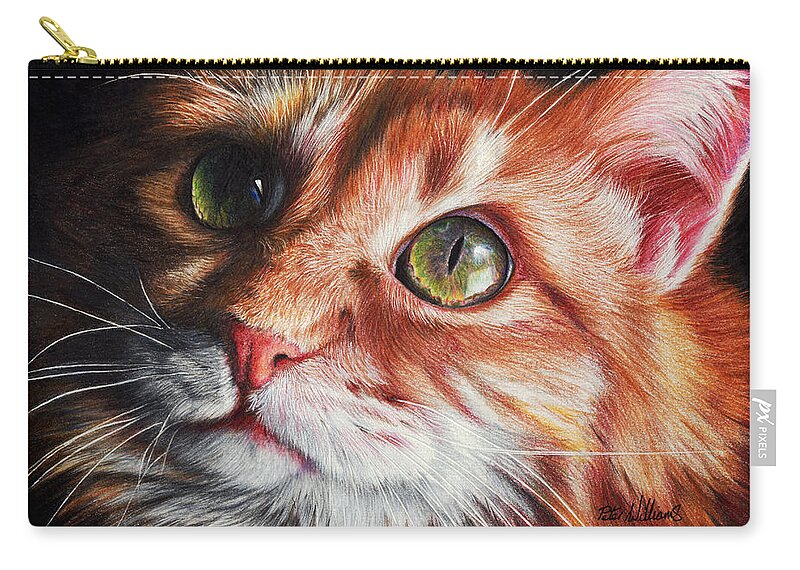Cat Zip Pouch featuring the drawing Butter Wouldn't Melt by Peter Williams