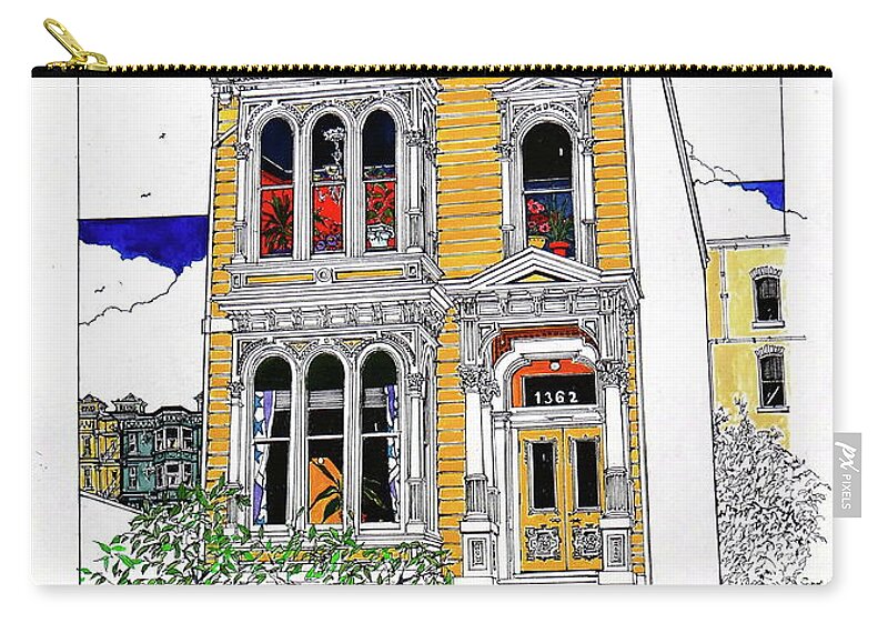 Painted Ladies Zip Pouch featuring the mixed media What's In Your Window? by Ira Shander