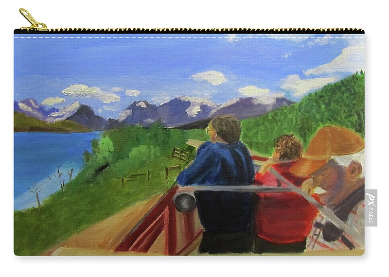 Glacier National Park Zip Pouch featuring the painting What's Out There? by Linda Feinberg