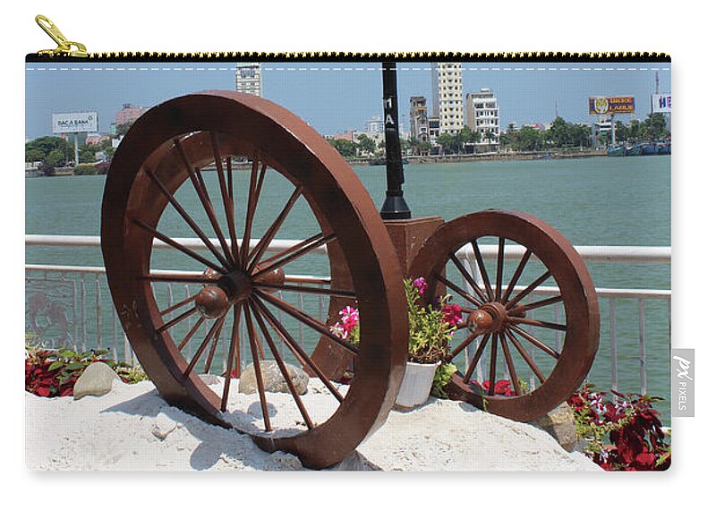 Wheels Zip Pouch featuring the photograph Wheels by the Water by Samantha Delory