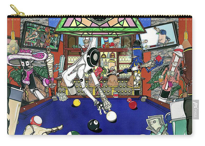 Pool Sticks Zip Pouch featuring the mixed media When Sticks Rule by Demitrius Motion Bullock