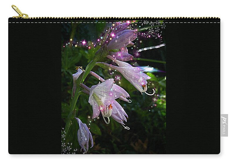 Fairies Flowers Zip Pouch featuring the digital art When The Fairies Come Out At Night by Pamela Smale Williams