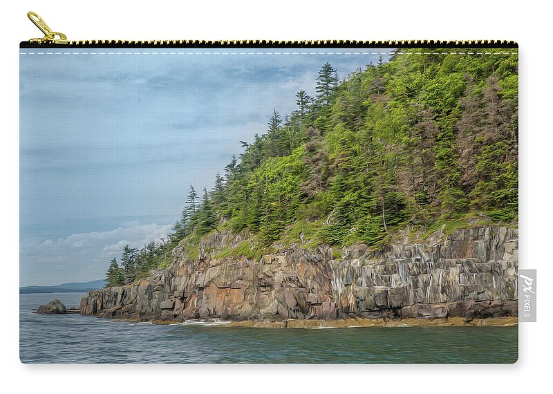 Acadia National Park Zip Pouch featuring the photograph Where Forest Meets The Ocean by Elvira Pinkhas