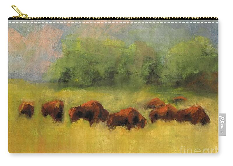 Bison Zip Pouch featuring the painting Where the Buffalo Roam by Frances Marino