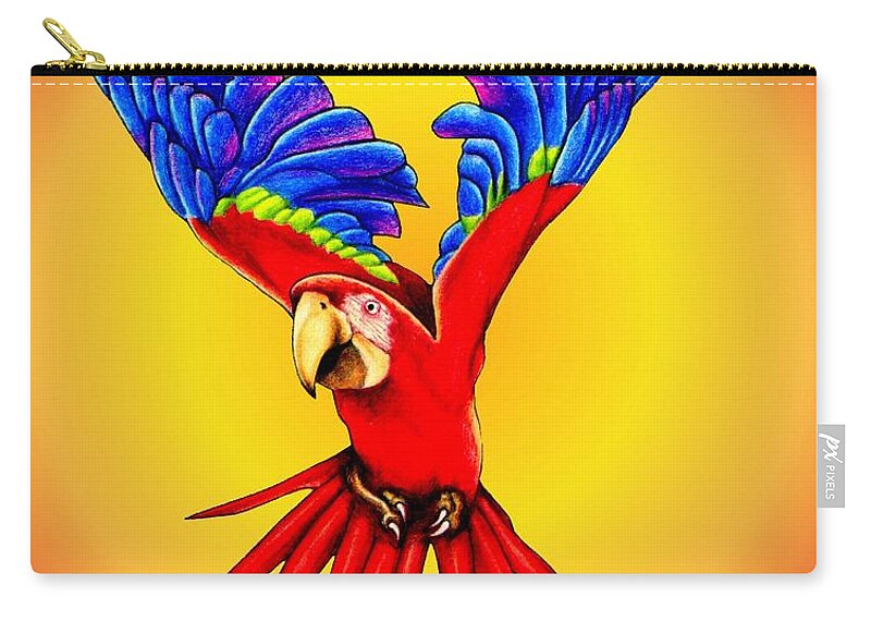 Macaw Zip Pouch featuring the drawing Where Was I Suppose to Land by Sheryl Unwin
