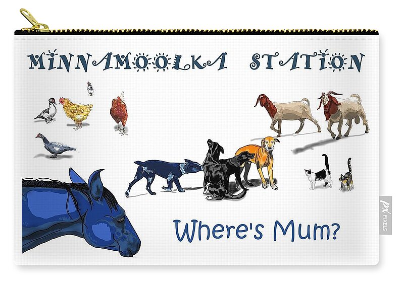 Farm Zip Pouch featuring the drawing Where is Mum by Joan Stratton