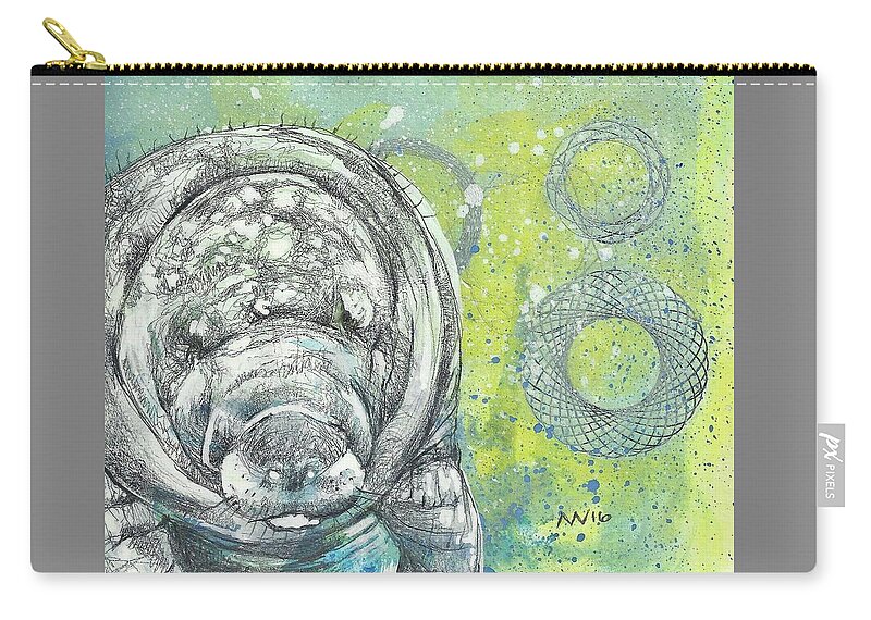 Manatee Carry-all Pouch featuring the mixed media Whimsical Manatee by AnneMarie Welsh