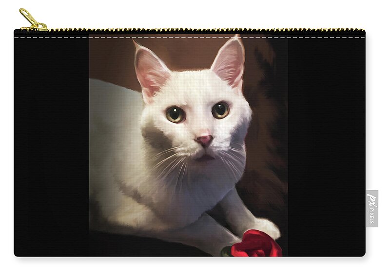 Cat Zip Pouch featuring the painting Whiskers and Rose by Michael Spano