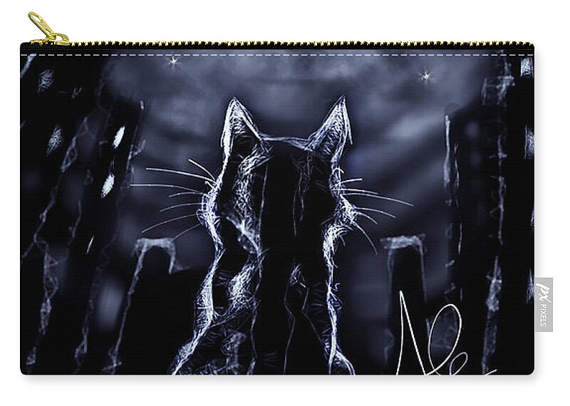 Cat Zip Pouch featuring the drawing Whispering to the Moon by Alessandro Della Pietra