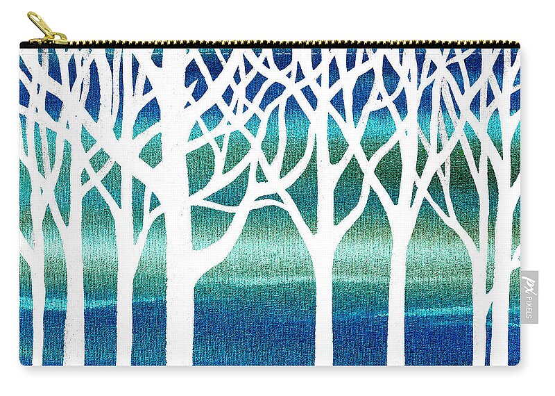 Teal Carry-all Pouch featuring the painting White And Teal Forest by Irina Sztukowski