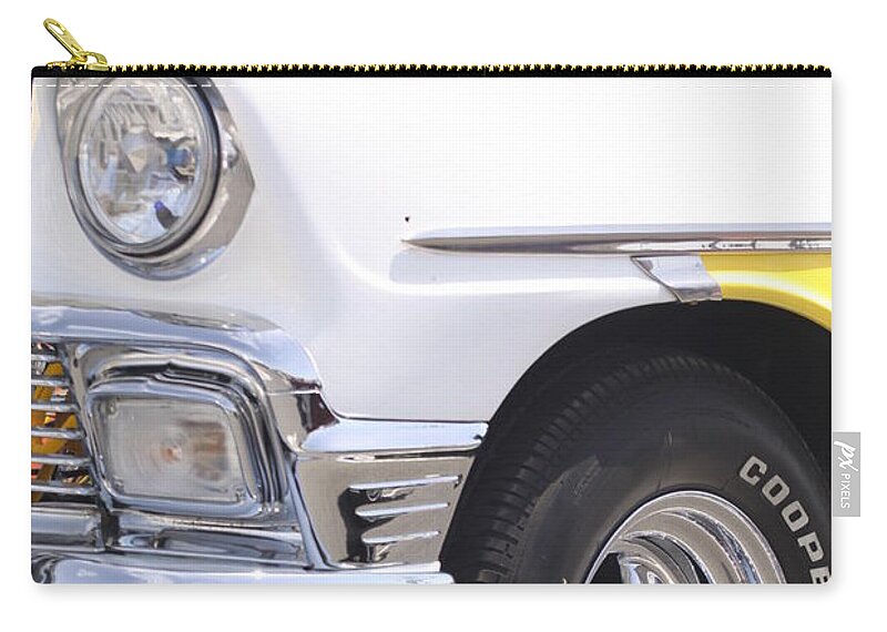 White Carry-all Pouch featuring the photograph White and Yellow Classic Chevy by Jeff Floyd CA
