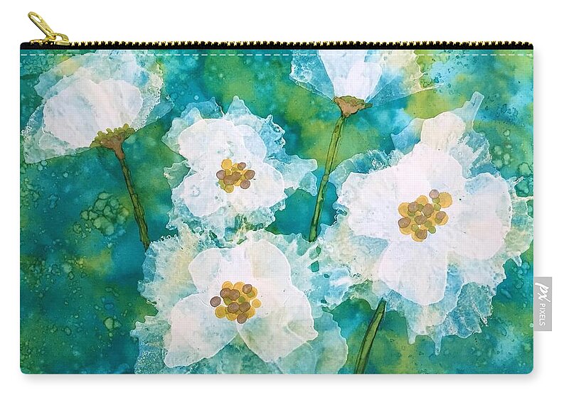 Floral Zip Pouch featuring the painting White Blooms by Beth Kluth