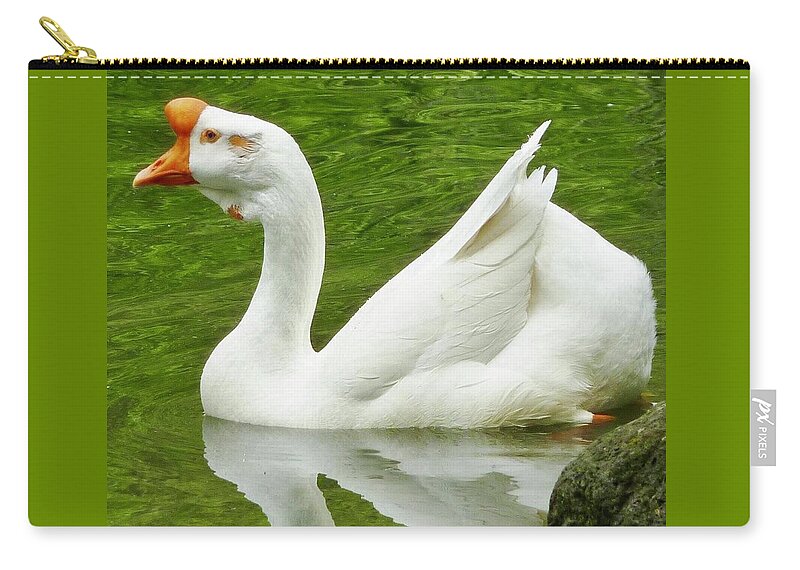 Goose Zip Pouch featuring the photograph White Chinese Goose by Susan Garren