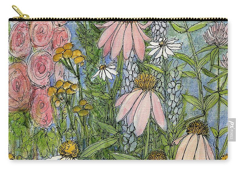 Nature Zip Pouch featuring the painting White Coneflowers in Garden by Laurie Rohner
